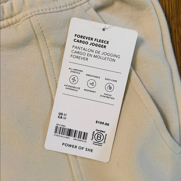 Athleta Forever Fleece Cargo Jogger, NWT, Medium, off-white color - Picture 4 of 4